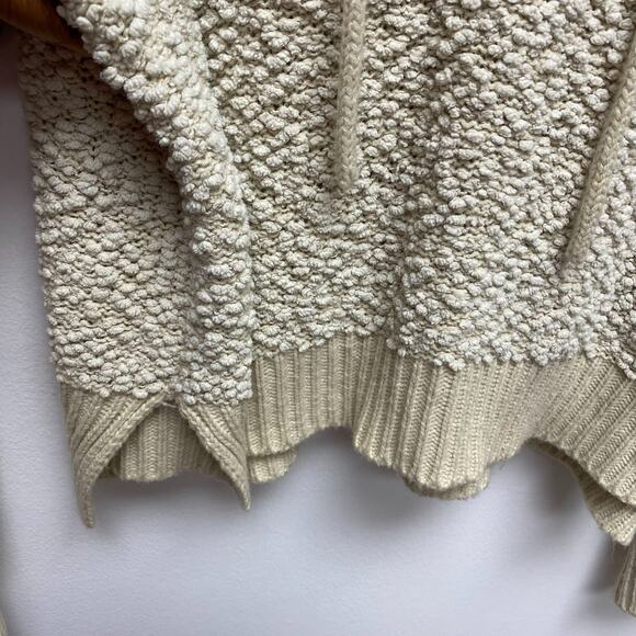 POL Womens Cream Acrylic Blend Popcorn Chenille V-Neck Pullover Hooded Sweater L - Picture 4 of 10